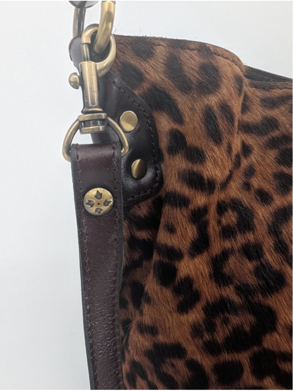 Patricia Nash Torresina Leopard Calf Hair Leather Bucket Bag Crossbody Tassels - Picture 11 of 16